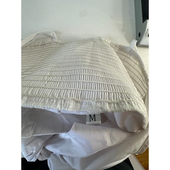 White Front Tie Spaghetti Strap Open Stomach Front Button Flowy Summer Dress M - Picture 15 of 15